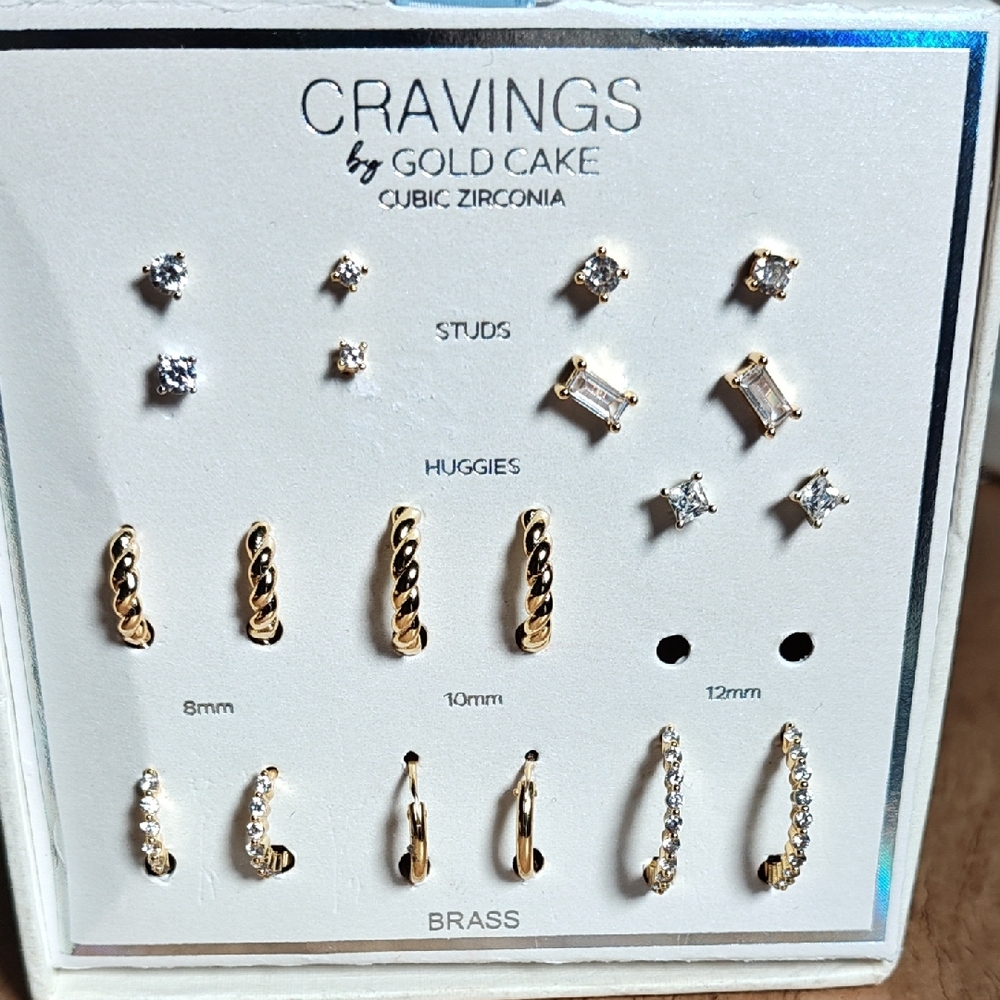 Cravings by Gold Cake Cubic Zirconia Earrings Set - Gold and Silver